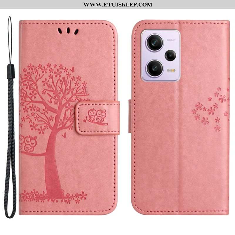 Etui Folio do Poco X5 5G z Łańcuch Drzewo Stringów I Sowy